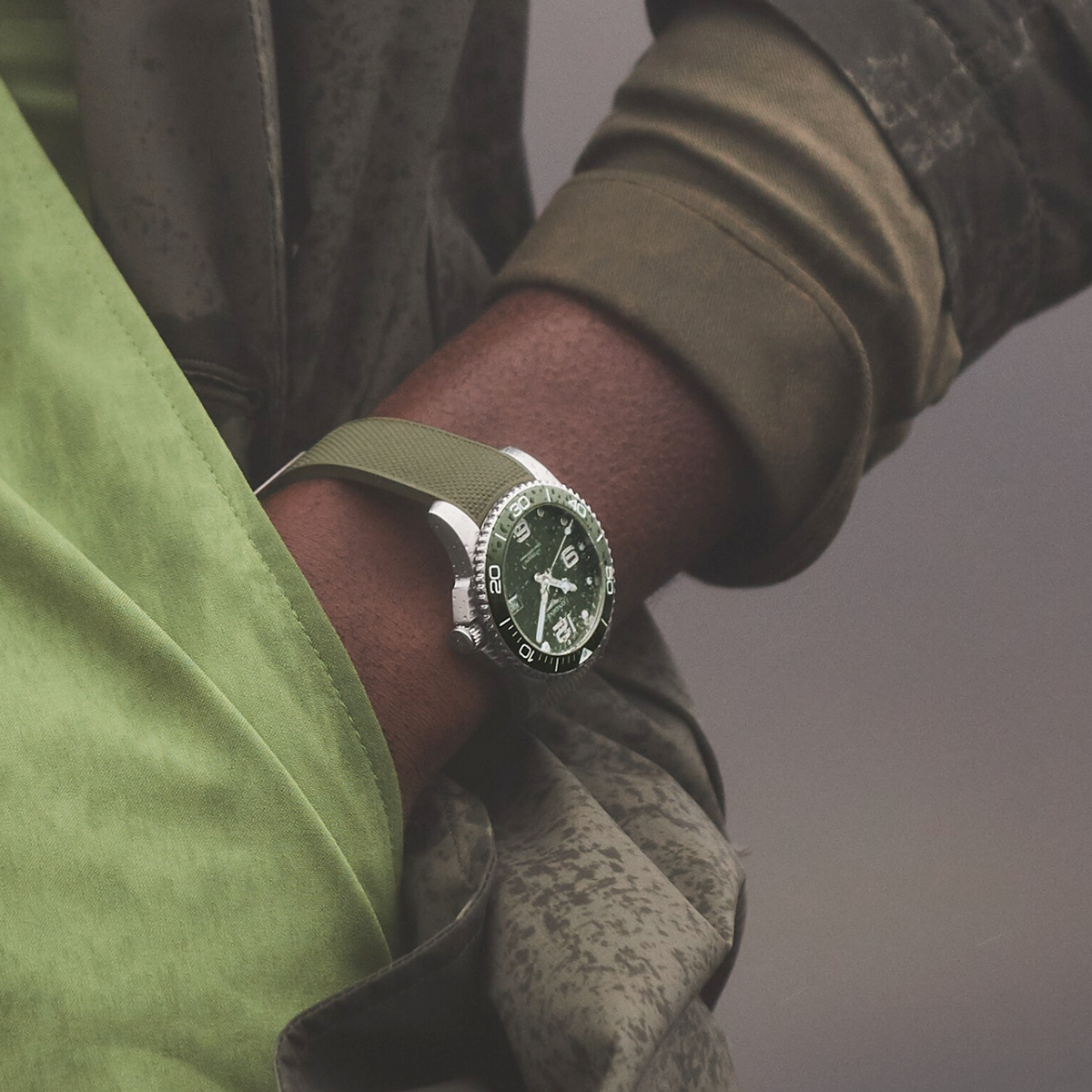 HydroConquest 41mm Green Dial & Ceramic Bezel Men's Rubber Strap Watch