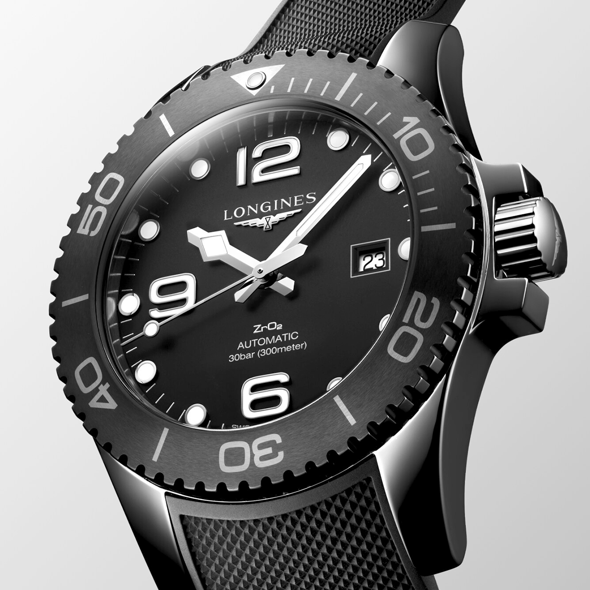 HydroConquest 43mm Black Ceramic Men's Rubber Strap Watch