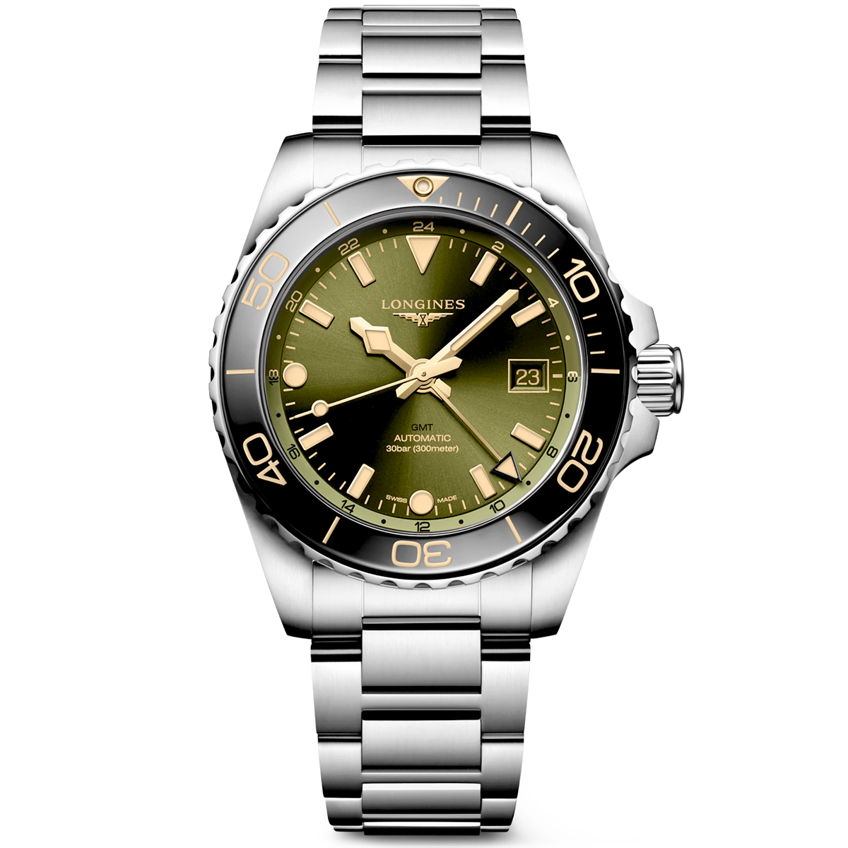 HydroConquest GMT 41mm Green Dial Men's Automatic Bracelet Watch