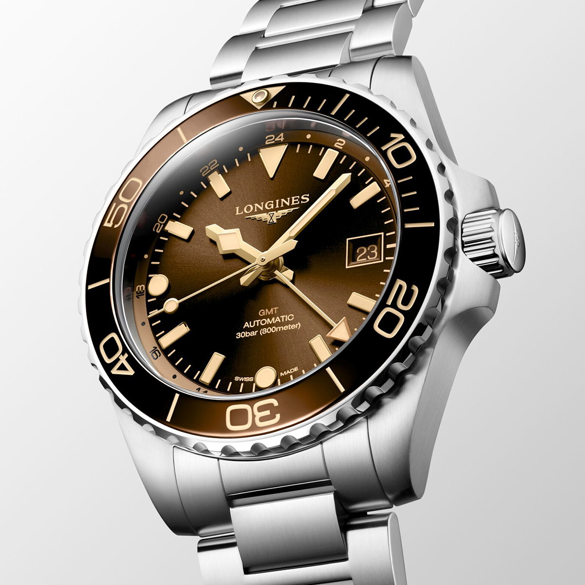 HydroConquest GMT 41mm Brown Dial Men's Automatic Bracelet Watch