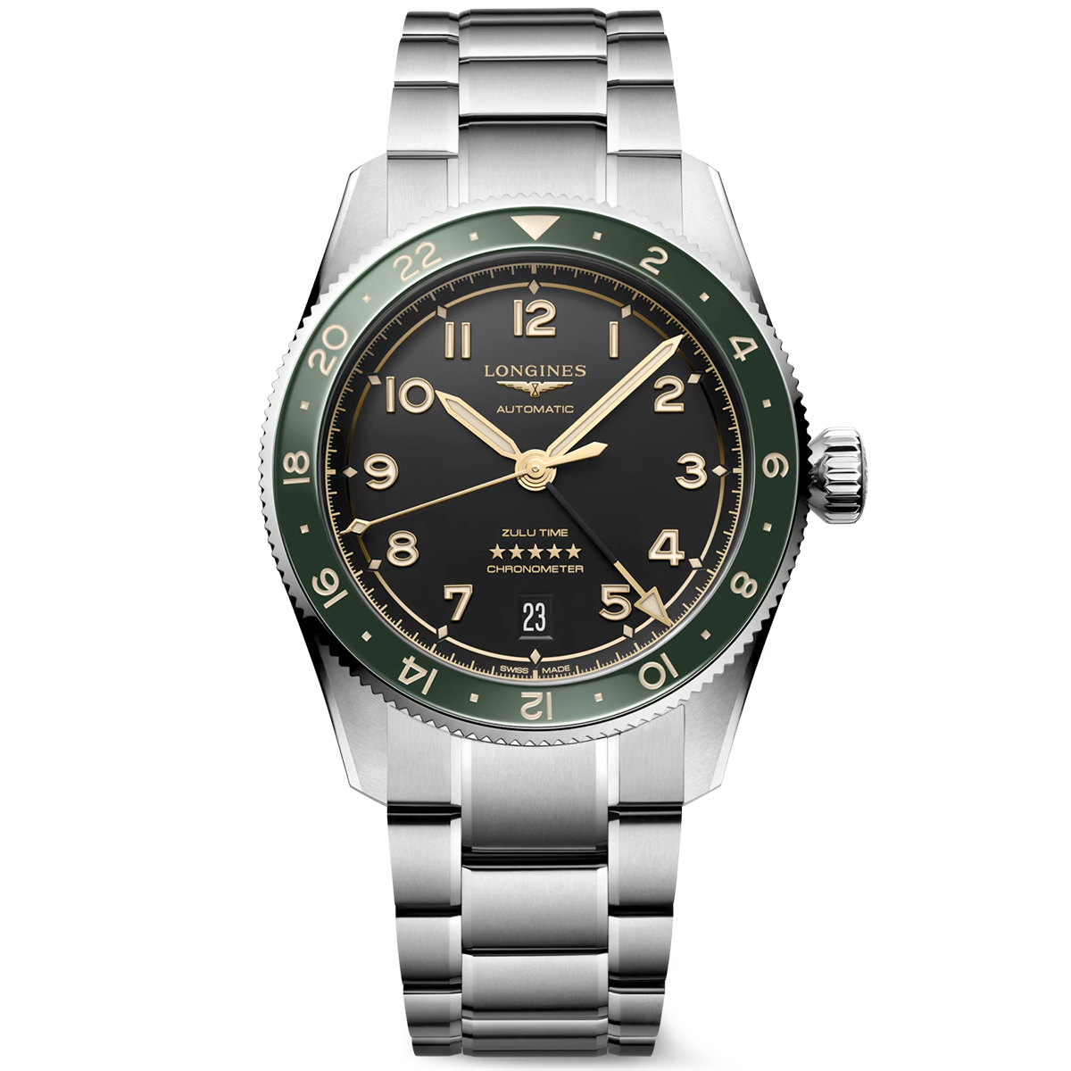 Spirit Zulu Time 39mm Anthracite Dial & Green Bezel Bracelet Watch