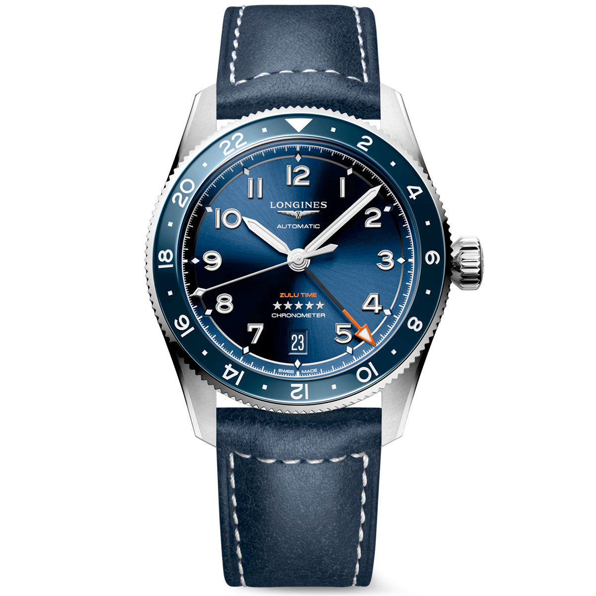 Spirit Zulu Time 39mm Blue Dial Automatic Leather Strap Watch