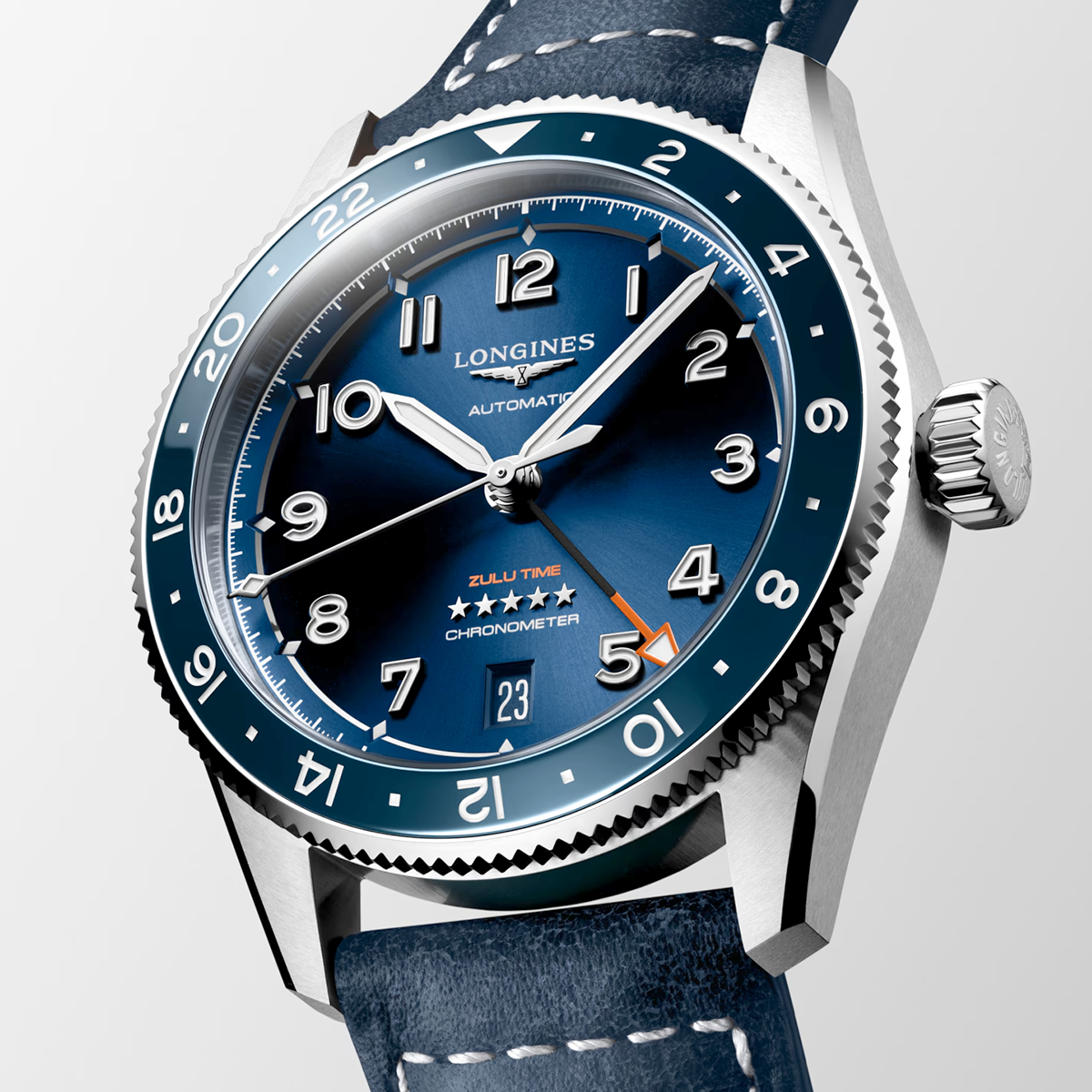 Spirit Zulu Time 39mm Blue Dial Automatic Leather Strap Watch