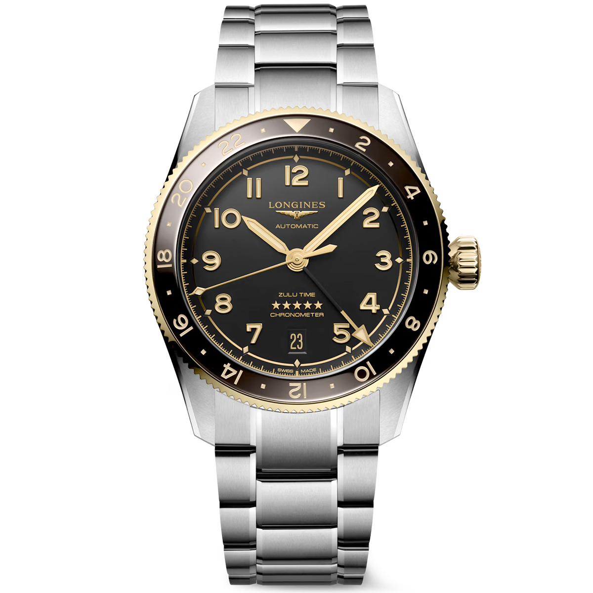 Spirit Zulu Time 39mm Two-Tone Anthracite/Gold Dial Bracelet Watch