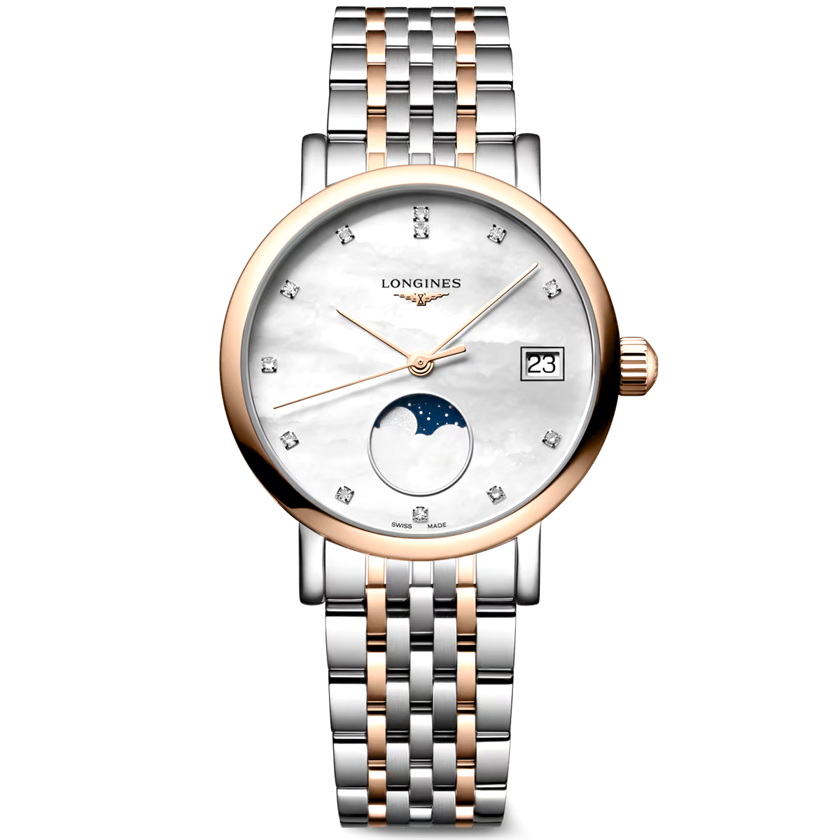 Elegant Moonphase 30mm Two-Tone Mother of Pearl Dial Bracelet Watch