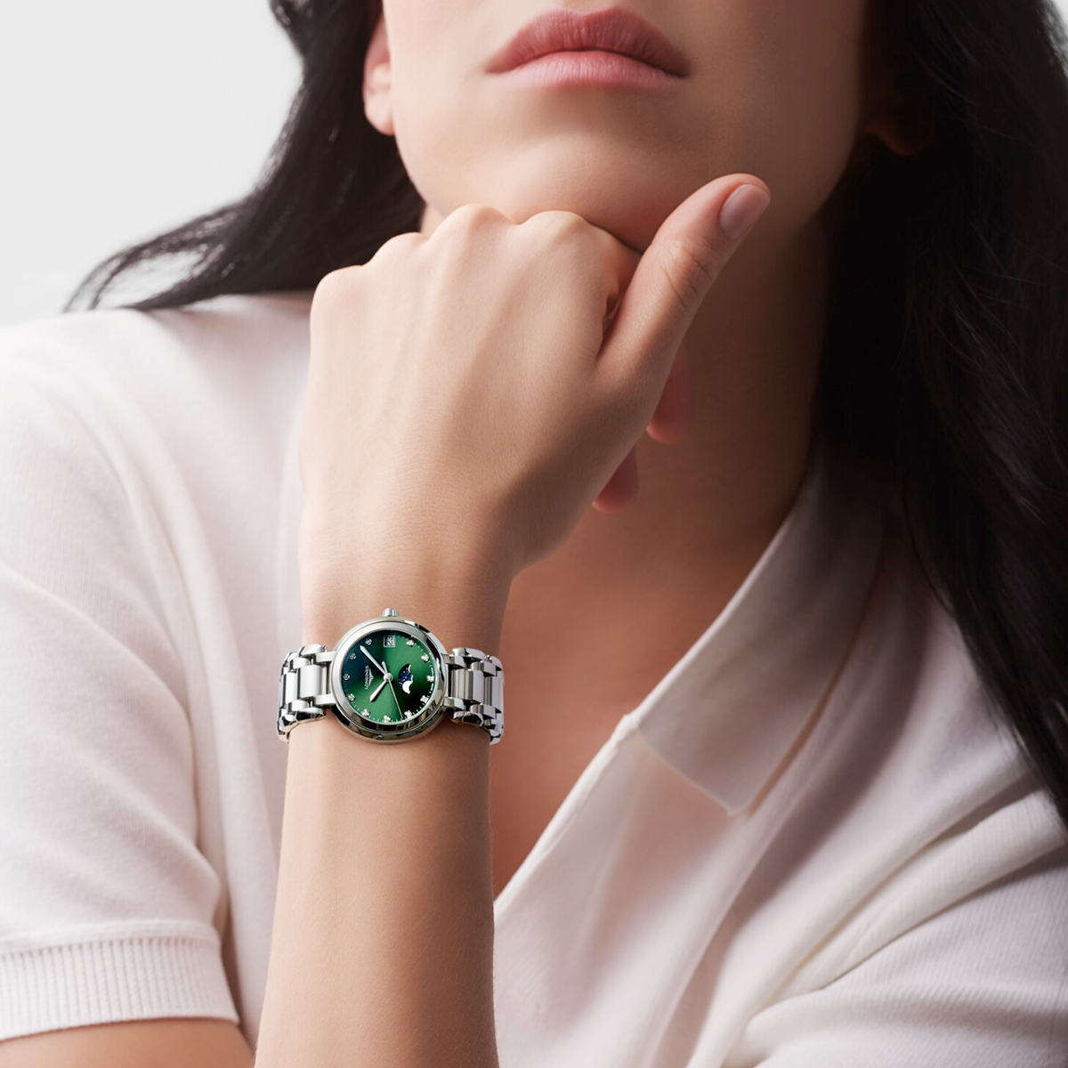 PrimaLuna Moonphase 30.5mm Green Diamond Dial Ladies Bracelet Watch