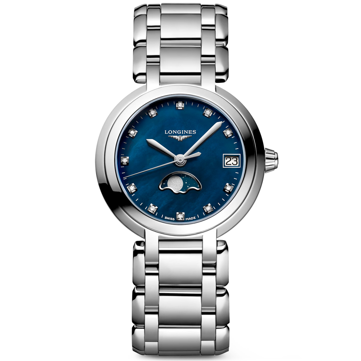 PrimaLuna Moonphase 30.5mm Blue Mother of Pearl Diamond Dial Watch