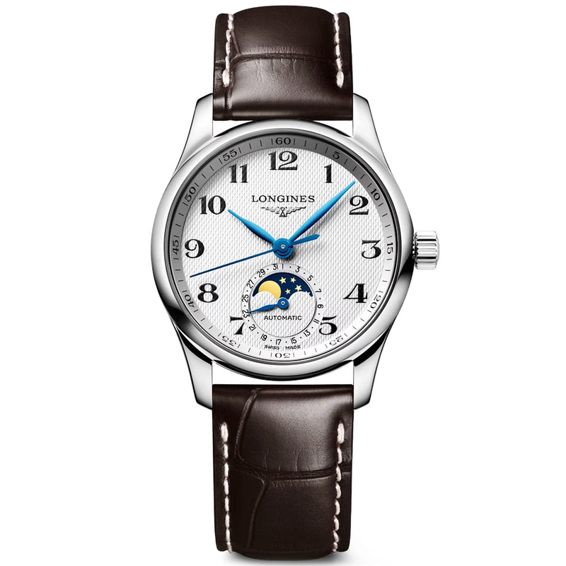 Master Collection Moonphase 34mm Silver Dial Strap Watch