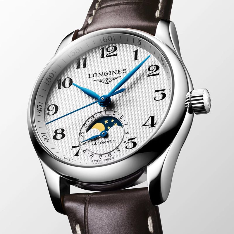 Master Collection Moonphase 34mm Silver Dial Strap Watch