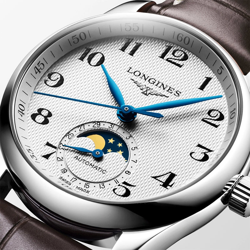 Master Collection Moonphase 34mm Silver Dial Strap Watch