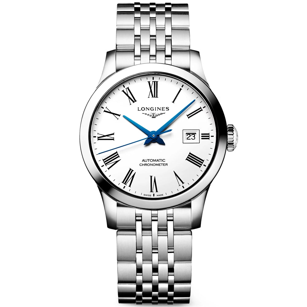 Longines Record 30mm White Dial Ladies Automatic Bracelet Watch - Berry's Jewellers
