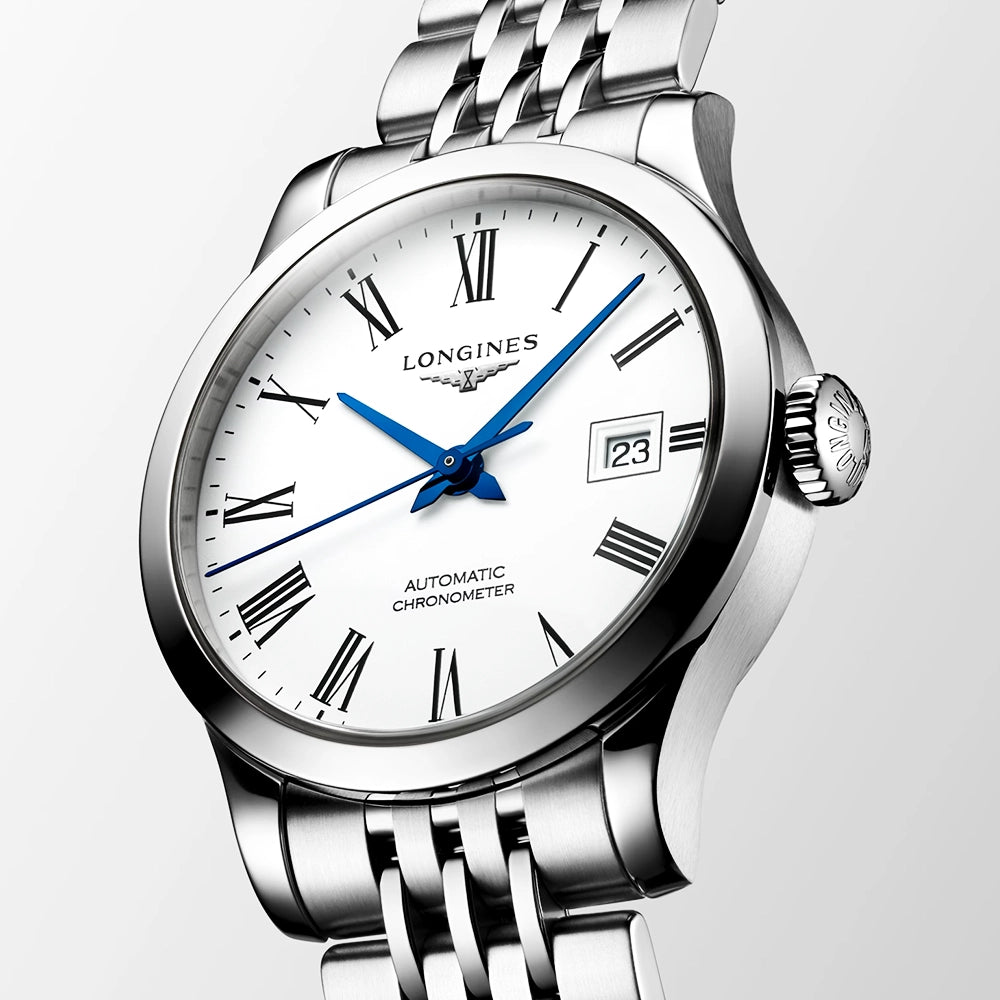 Longines Record 30mm White Dial Ladies Automatic Bracelet Watch - Berry's Jewellers