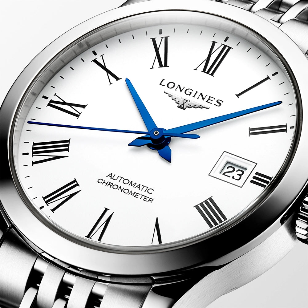 Longines Record 30mm White Dial Ladies Automatic Bracelet Watch - Berry's Jewellers