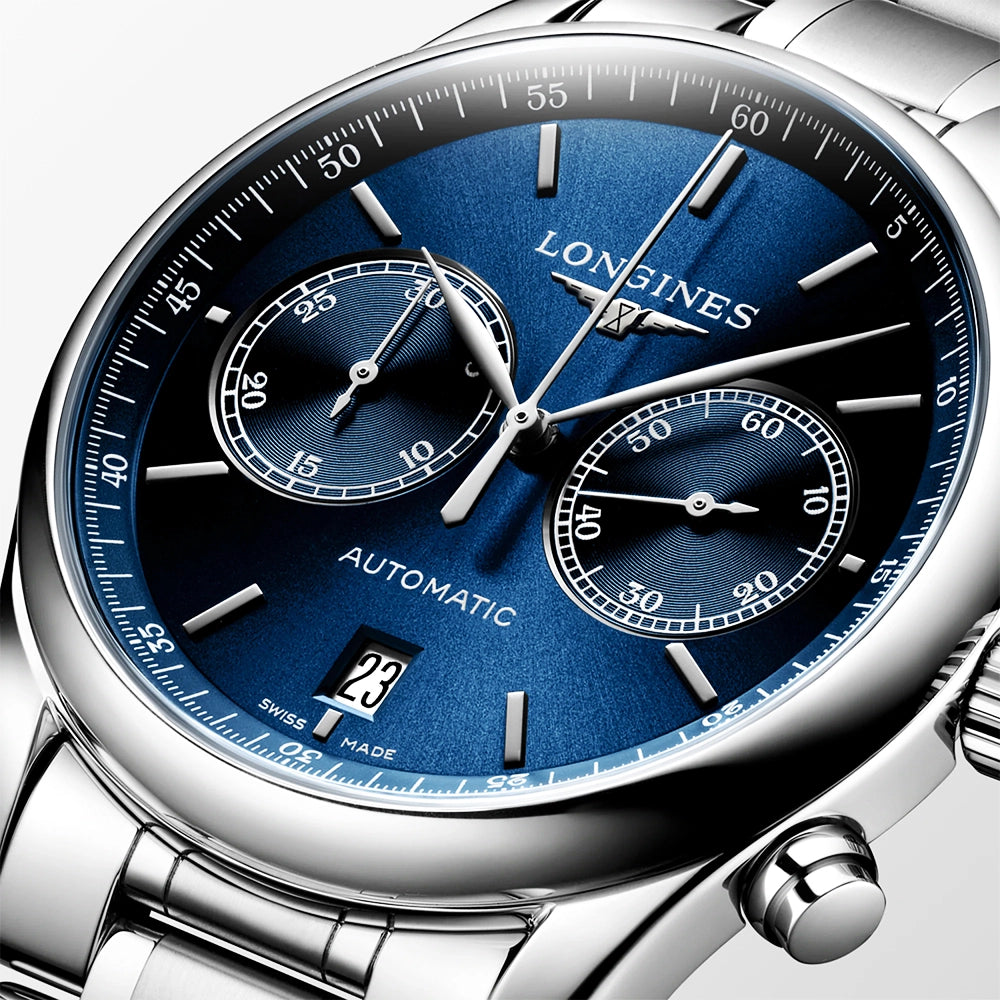 Longines Master 40mm Blue Dial Automatic Chronograph Bracelet Watch - Berry's Jewellers