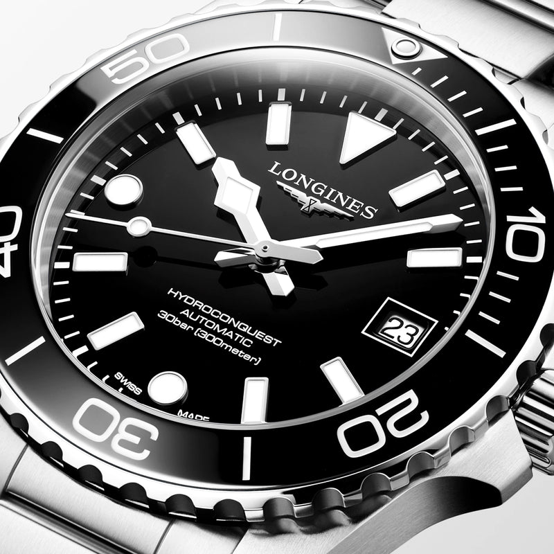Longines HydroConquest 39mm Black Dial & Ceramic Bezel Automatic Watch - Berry's Jewellers