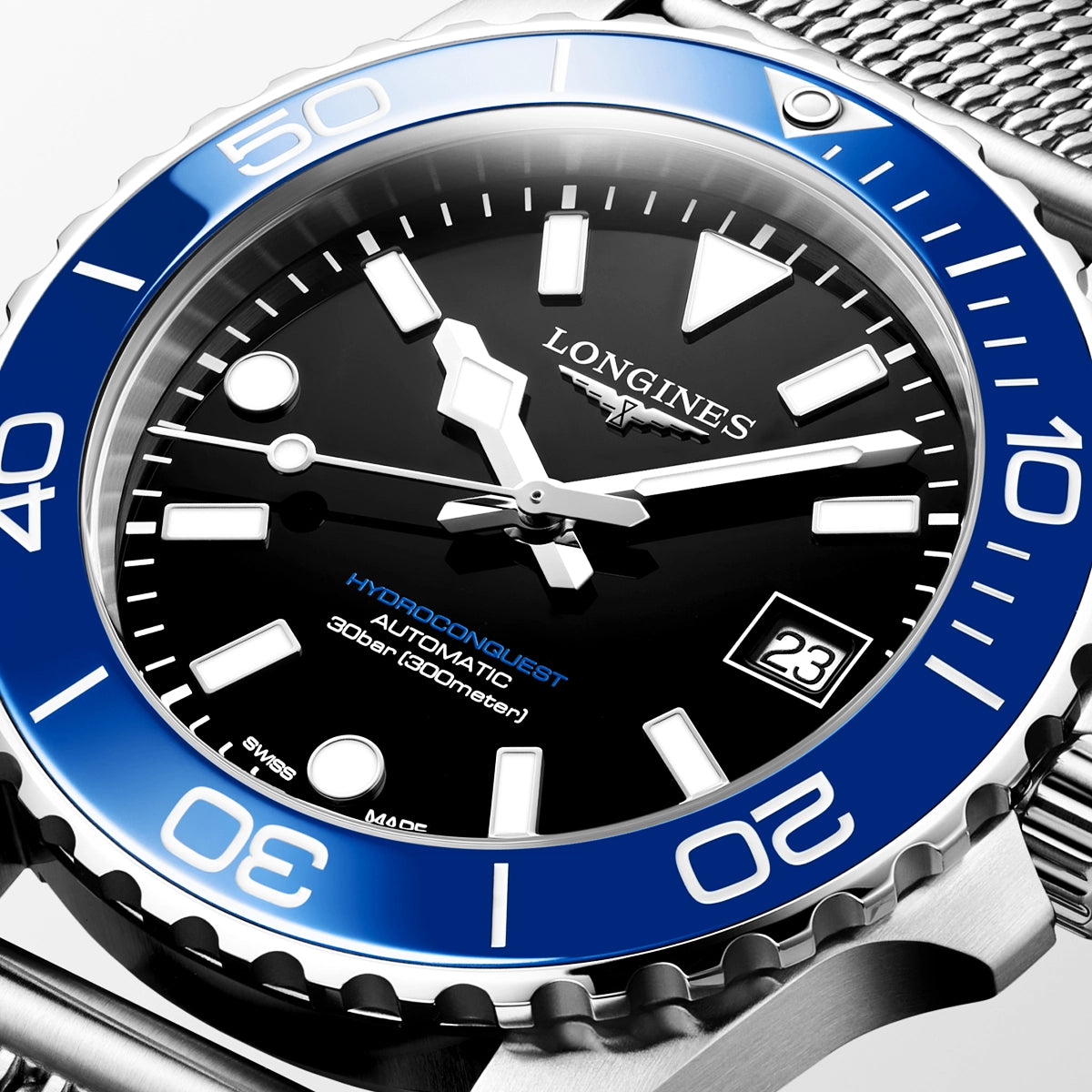 Longines HydroConquest 39mm Blue Ceramic Bezel Milanese Bracelet Watch - Berry's Jewellers