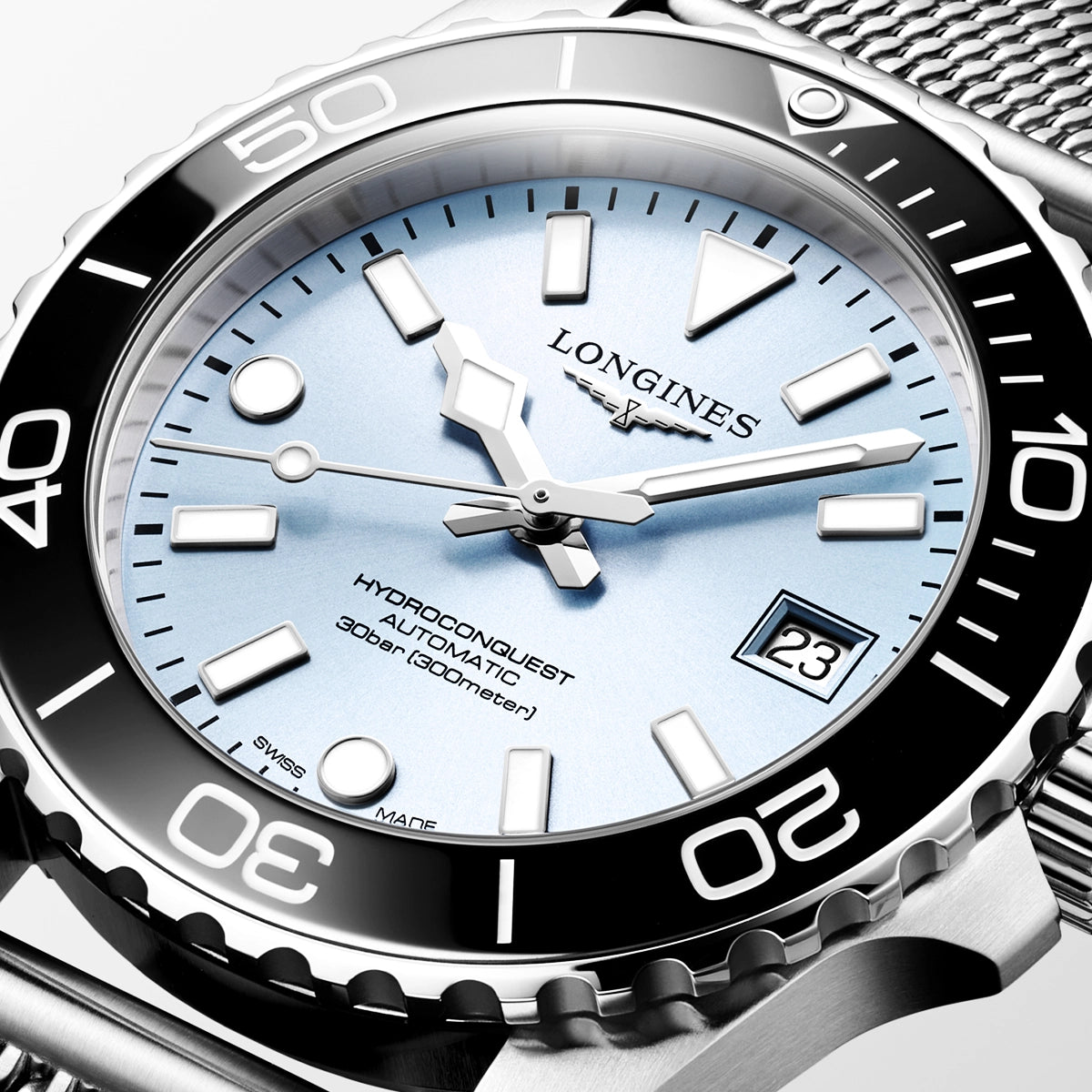 Longines HydroConquest 39mm Ice Blue Dial Milanese Bracelet Watch - Berry's Jewellers
