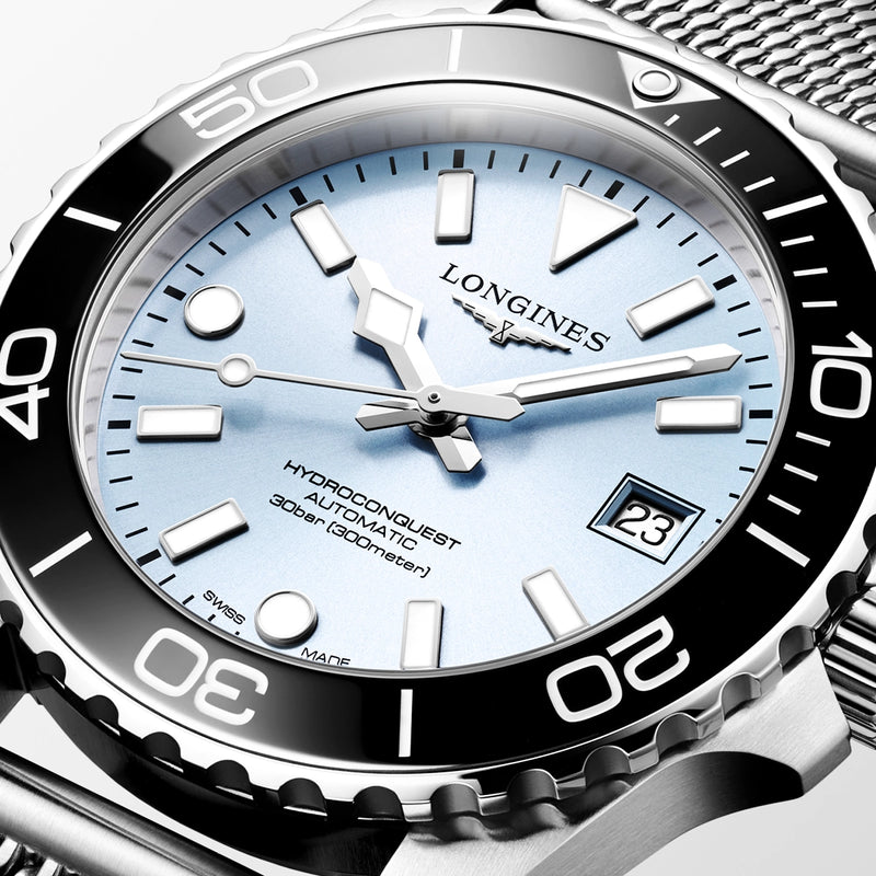 Longines HydroConquest 39mm Ice Blue Dial Milanese Bracelet Watch - Berry's Jewellers