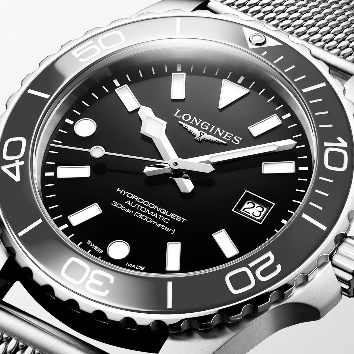 Longines HydroConquest 42mm Grey Ceramic Bezel Milanese Bracelet Watch - Berry's Jewellers