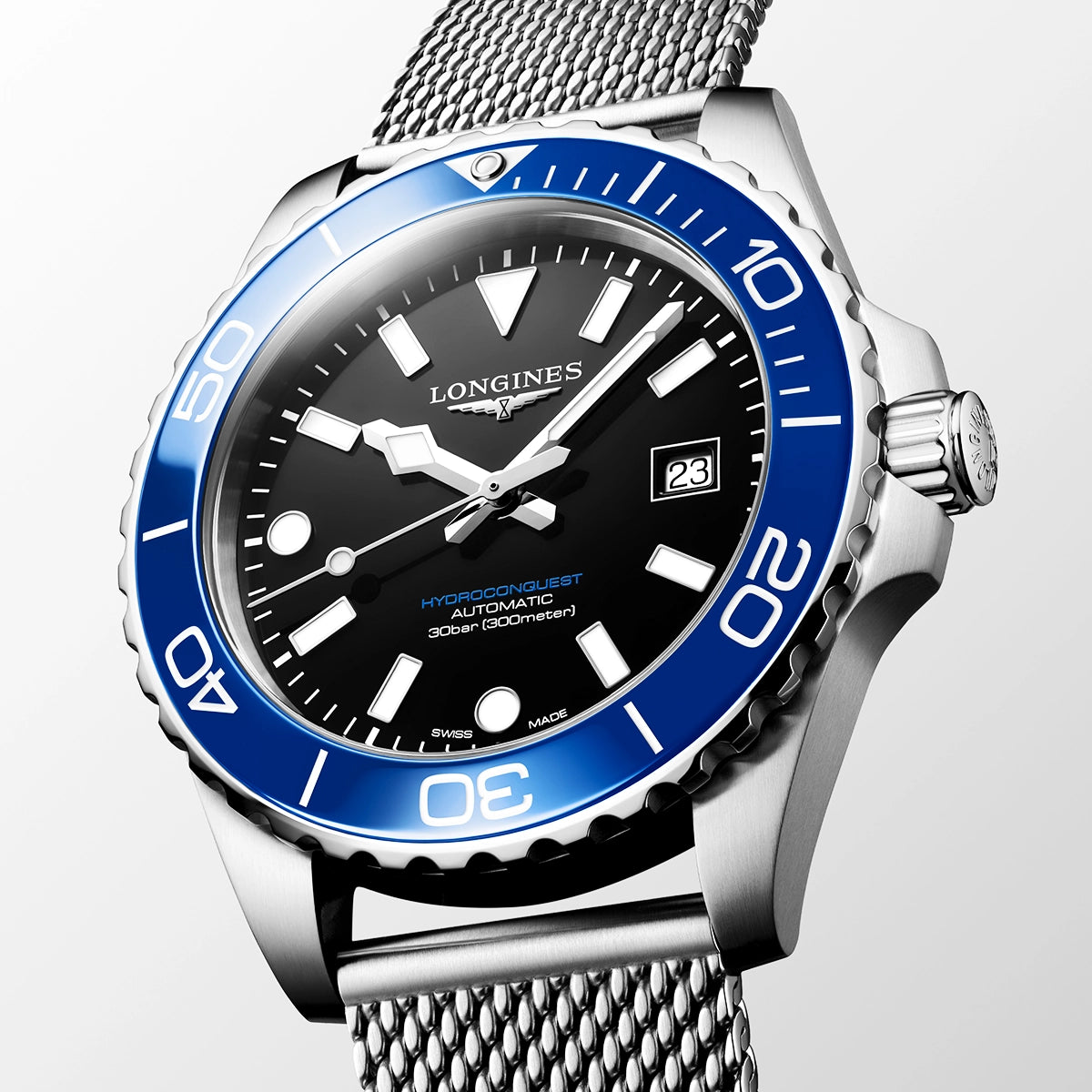 Longines HydroConquest 42mm Blue Ceramic Bezel Milanese Bracelet Watch - Berry's Jewellers