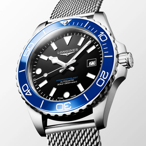 Longines HydroConquest 42mm Blue Ceramic Bezel Milanese Bracelet Watch - Berry's Jewellers