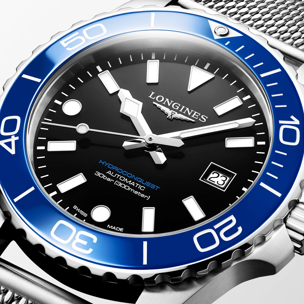 Longines HydroConquest 42mm Blue Ceramic Bezel Milanese Bracelet Watch - Berry's Jewellers