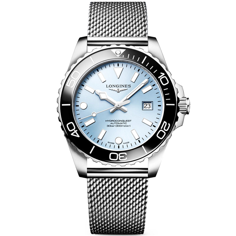 Longines HydroConquest 42mm Ice Blue Dial Milanese Bracelet Watch - Berry's Jewellers