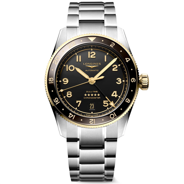 Longines Spirit Zulu Time 39mm Anthracite Dial & Bezel Bracelet Watch - Berry's Jewellers