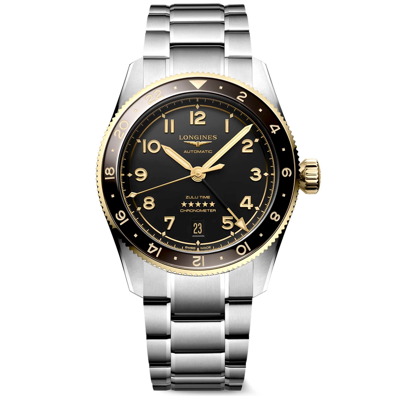 Longines Spirit Zulu Time 39mm Anthracite Dial & Bezel Bracelet Watch - Berry's Jewellers