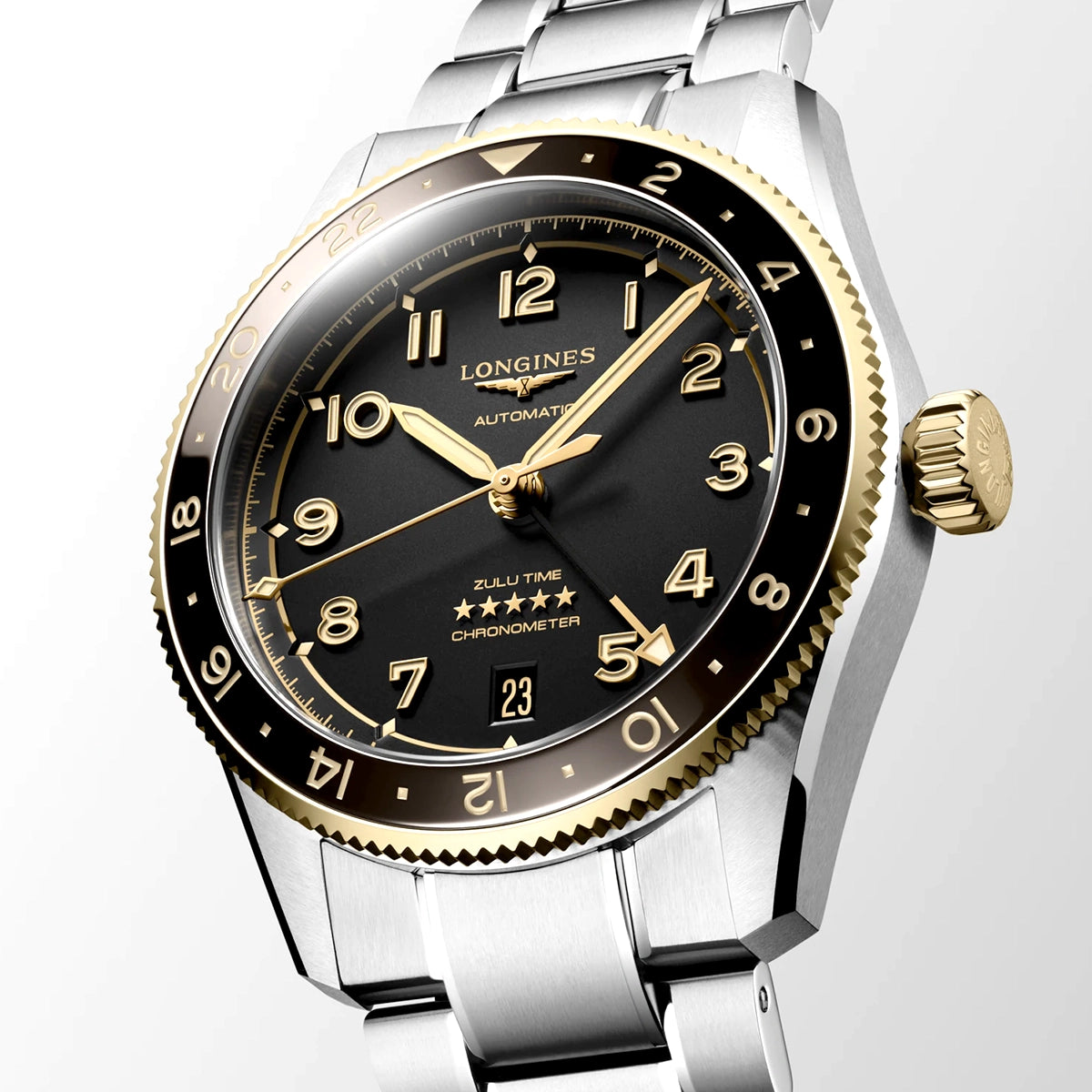 Longines Spirit Zulu Time 39mm Anthracite Dial & Bezel Bracelet Watch - Berry's Jewellers