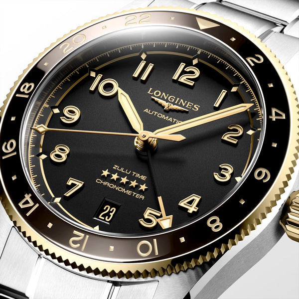 Longines Spirit Zulu Time 39mm Anthracite Dial & Bezel Bracelet Watch - Berry's Jewellers