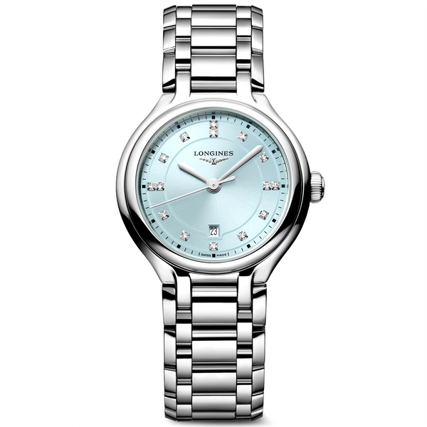 Longines Primaluna 30mm Ice Blue Diamond Dial Ladies Bracelet Watch - Berry's Jewellers