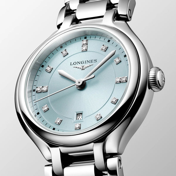 Longines Primaluna 30mm Ice Blue Diamond Dial Ladies Bracelet Watch - Berry's Jewellers