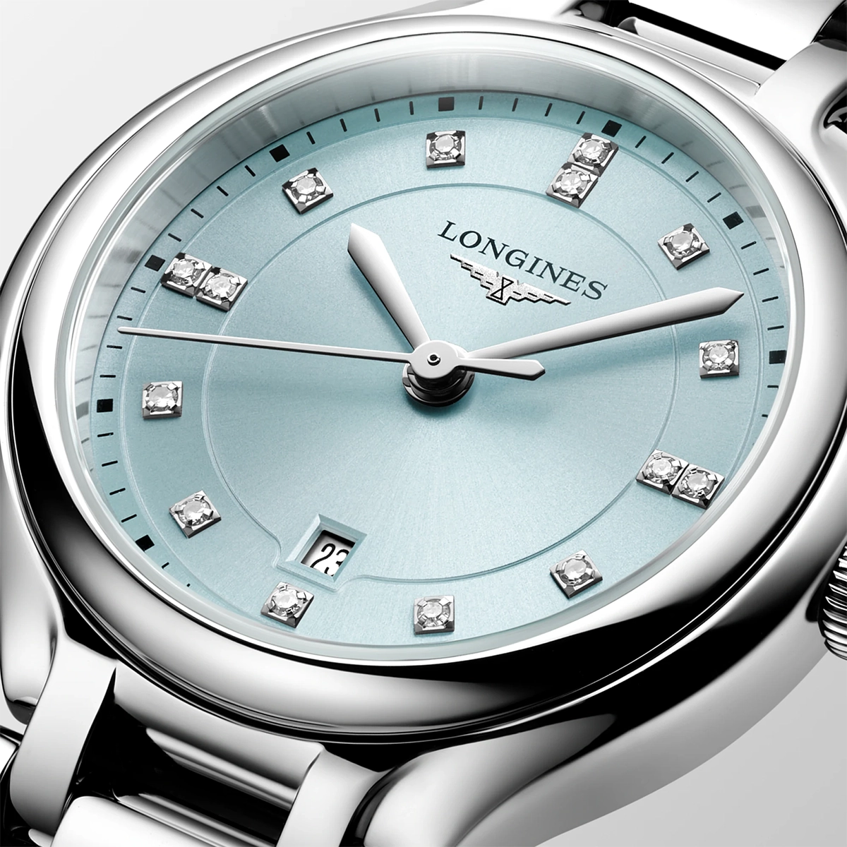 Longines Primaluna 30mm Ice Blue Diamond Dial Ladies Bracelet Watch - Berry's Jewellers