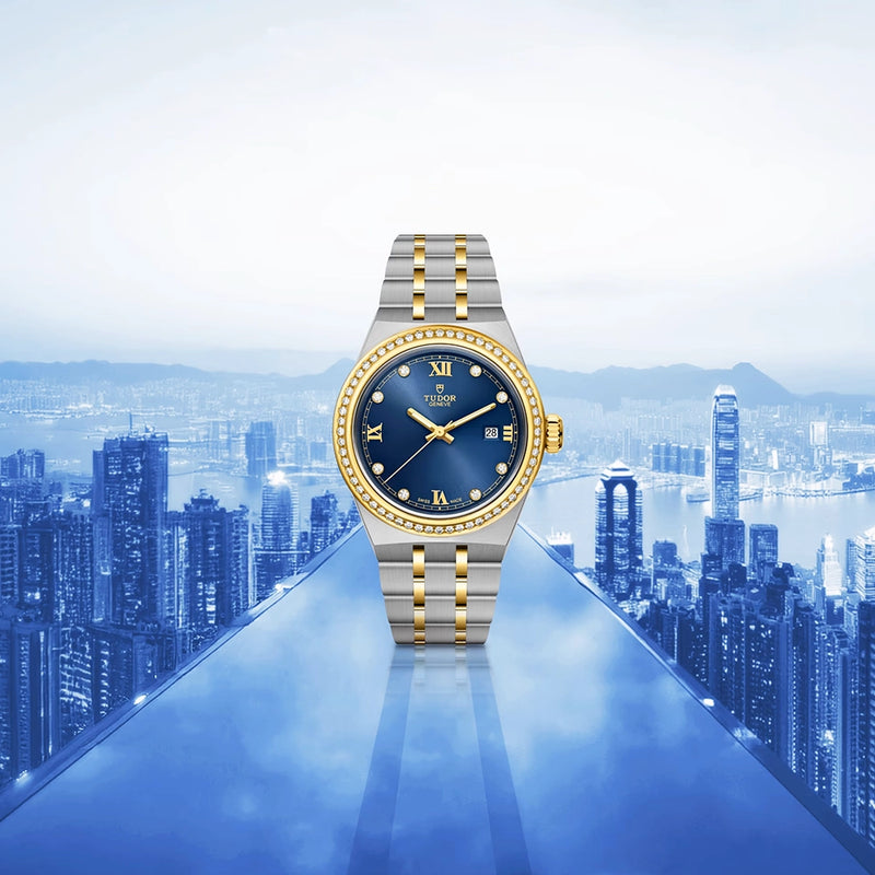 Royal 28mm Two-Tone Blue Diamond Set Bracelet Watch