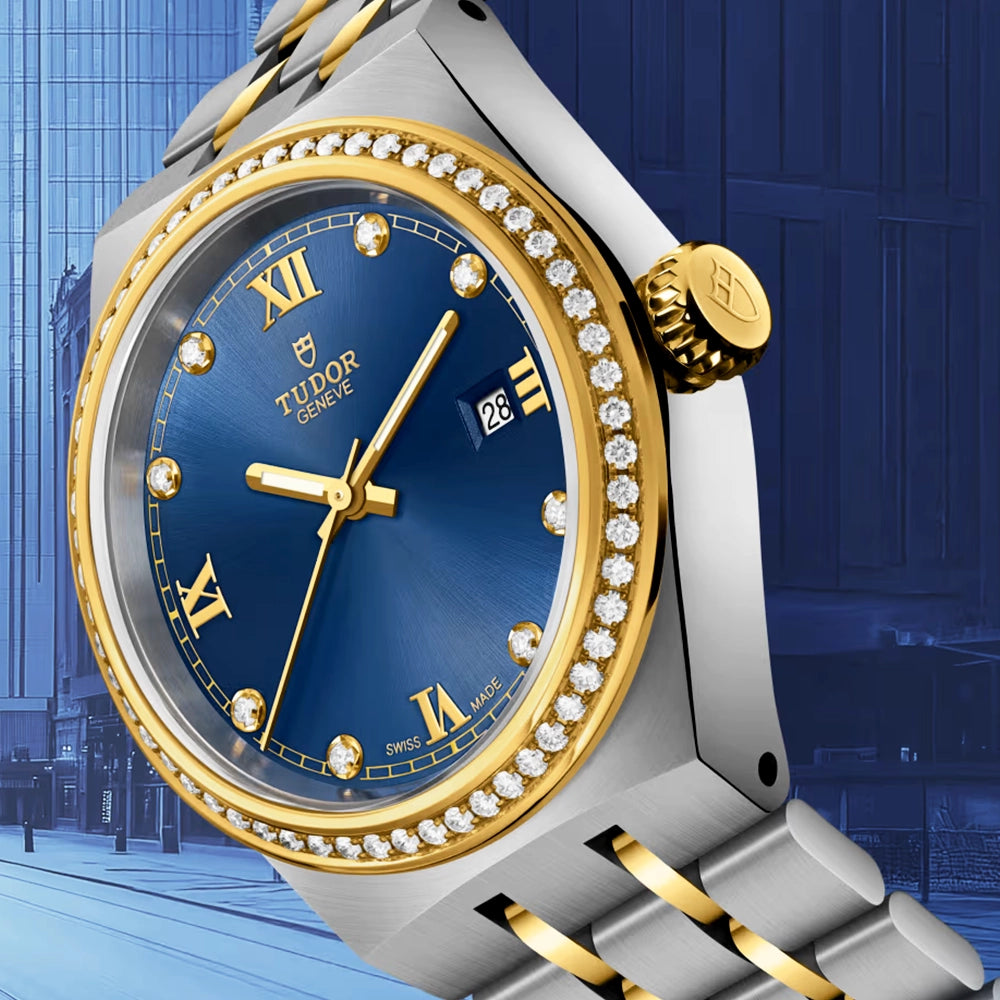 Royal 28mm Two-Tone Blue Diamond Set Bracelet Watch