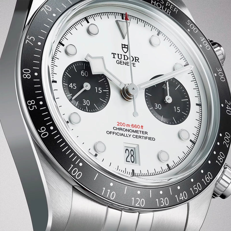 TUDOR Black Bay Chrono 41mm Opaline Silver Dial Five-Link Bracelet Watch - Berry's Jewellers