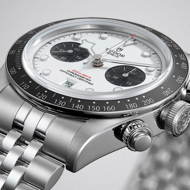 TUDOR Black Bay Chrono 41mm Opaline Silver Dial Five-Link Bracelet Watch - Berry's Jewellers