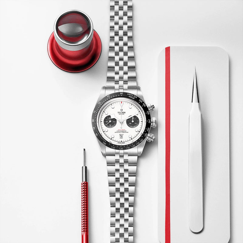 TUDOR Black Bay Chrono 41mm Opaline Silver Dial Five-Link Bracelet Watch - Berry's Jewellers