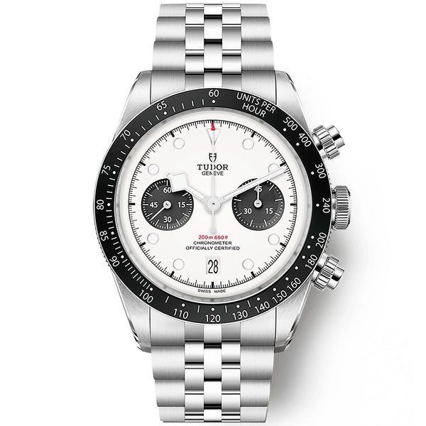 TUDOR Black Bay Chrono 41mm Opaline Silver Dial Five-Link Bracelet Watch - Berry's Jewellers