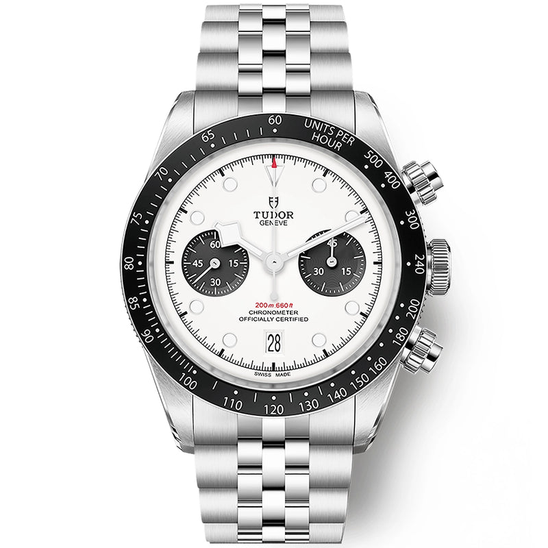 TUDOR Black Bay Chrono 41mm Opaline Silver Dial Five-Link Bracelet Watch - Berry's Jewellers