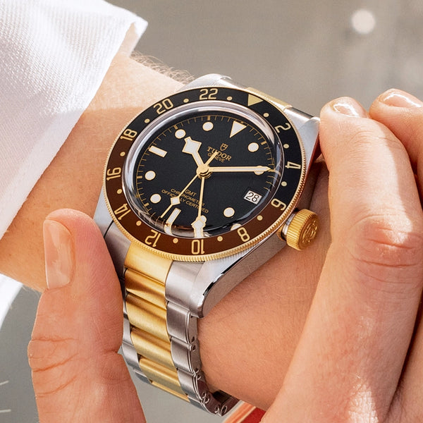 TUDOR Black Bay GMT S&G Steel and 18ct Yellow Gold 41mm Bracelet Watch - Berry's Jewellers