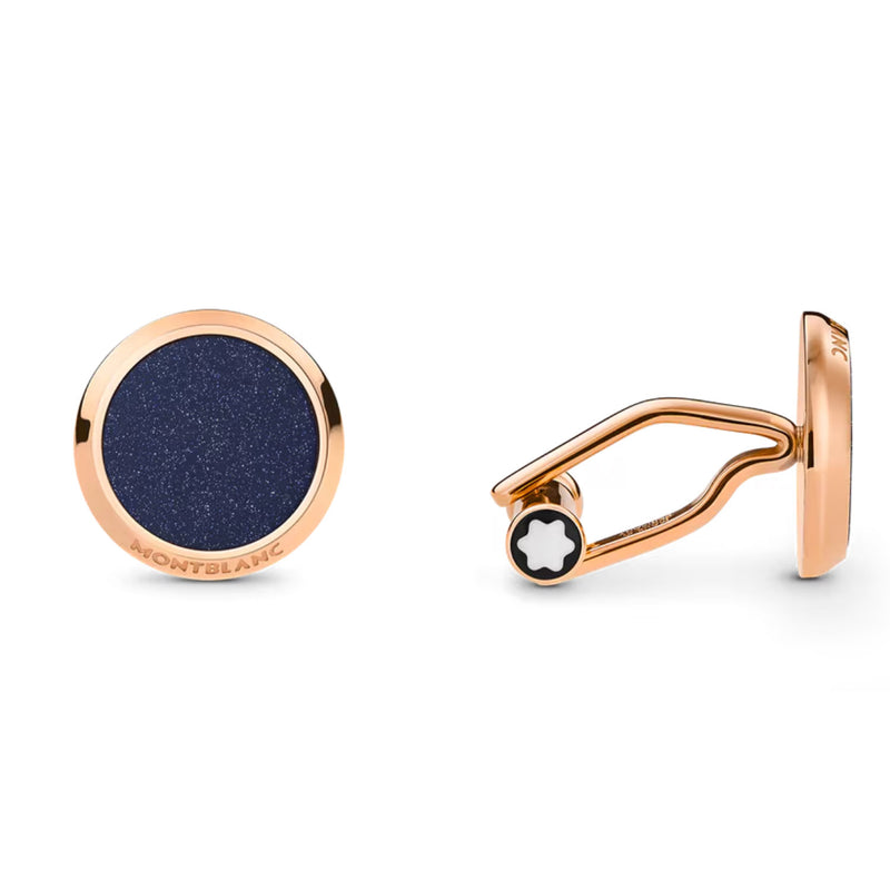 Montblanc Meisterstück Rose Gold PVD Plated Steel Cufflinks With Blue Goldstone Inlay - Berry's Jewellers