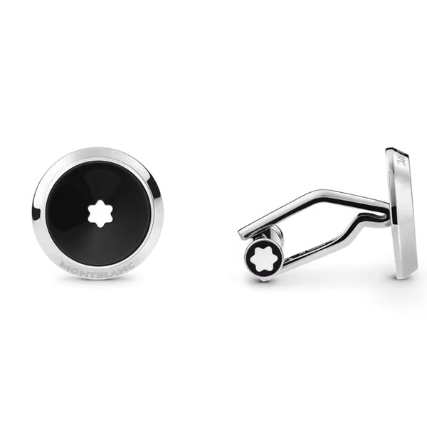 Montblanc Star Steel Cufflinks With Black Resin Inlay - Berry's Jewellers