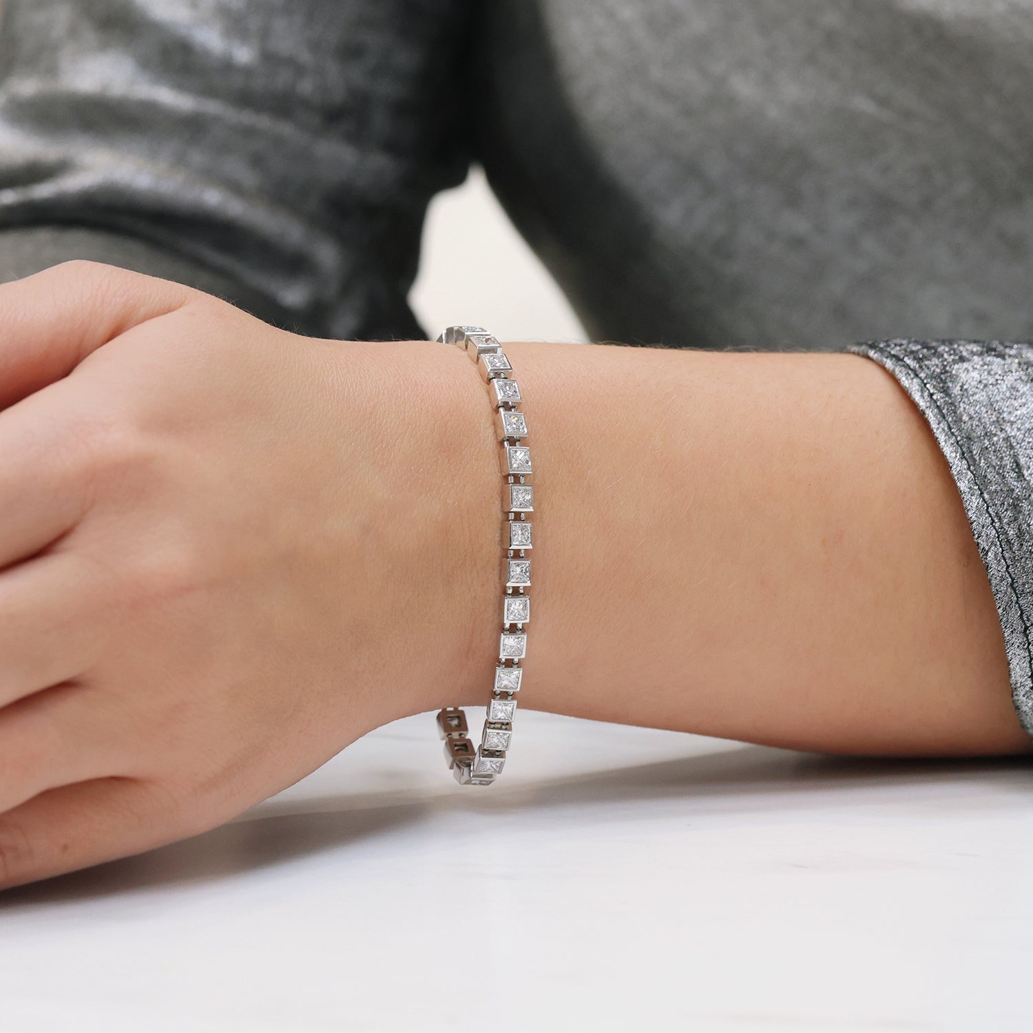 Berry's 18ct White Gold Princess Cut Diamond Rubover Set Tennis Bracelet - Berry's Jewellers