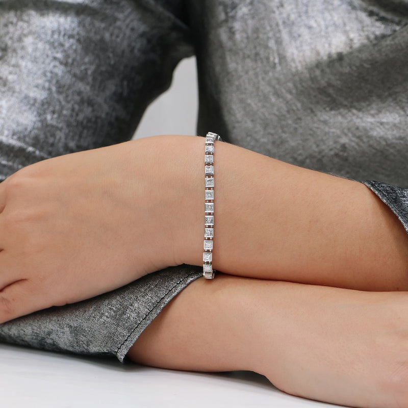Berry's 18ct White Gold Princess Cut Diamond Rubover Set Tennis Bracelet - Berry's Jewellers