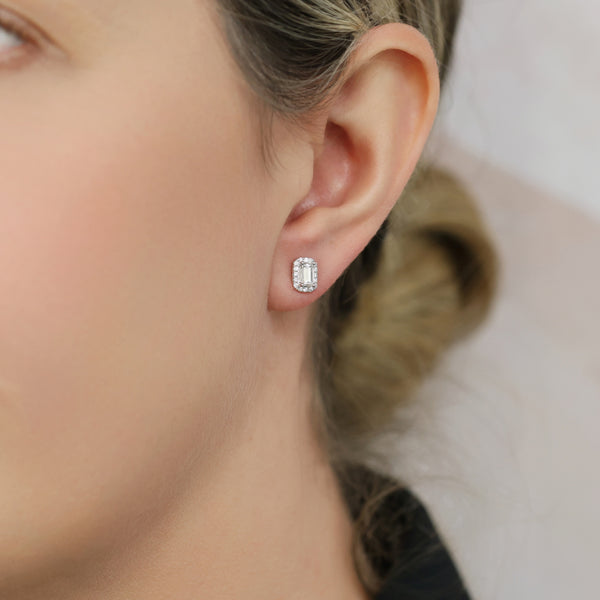 Berry's 18ct White Gold Emerald Cut Diamond Halo Stud Earrings - Berry's Jewellers