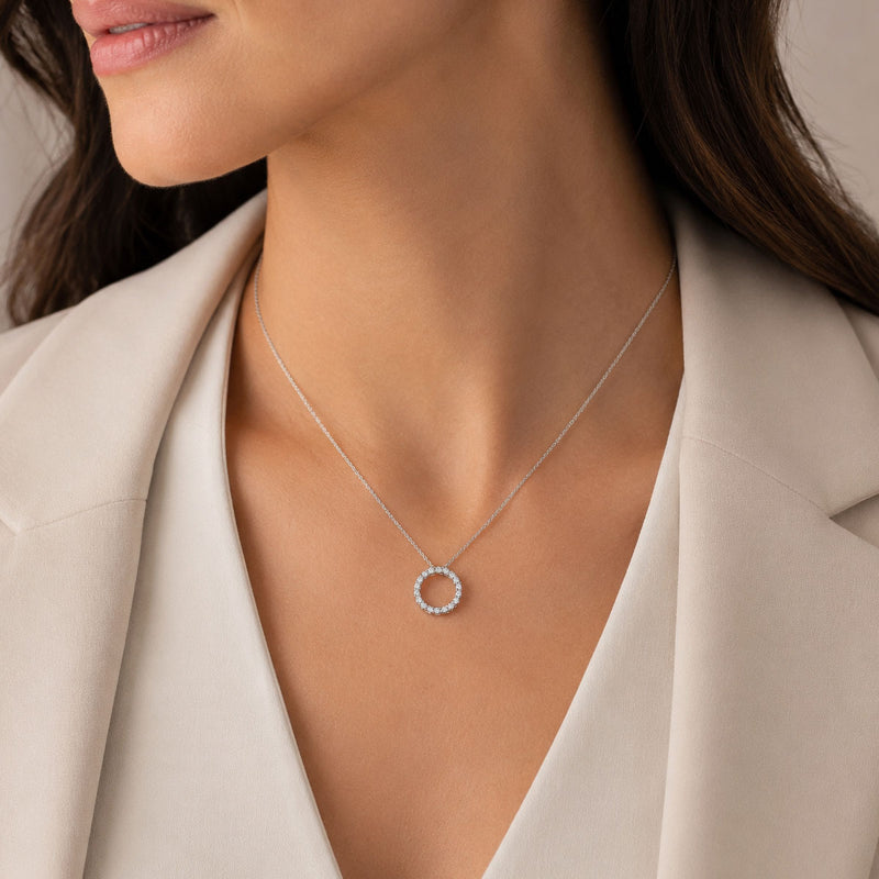 18ct White Gold And Round Brilliant Cut Diamond Open Circle Pendant