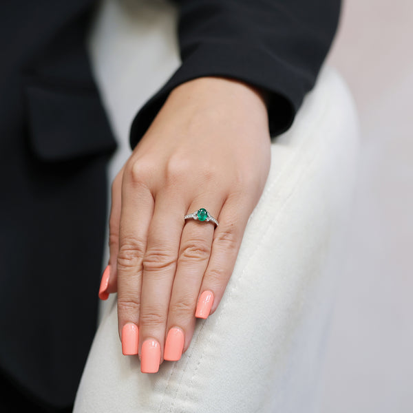 Berry's 18ct White Gold Oval Emerald Ring With Diamond Set Shoulders - Berry's Jewellers