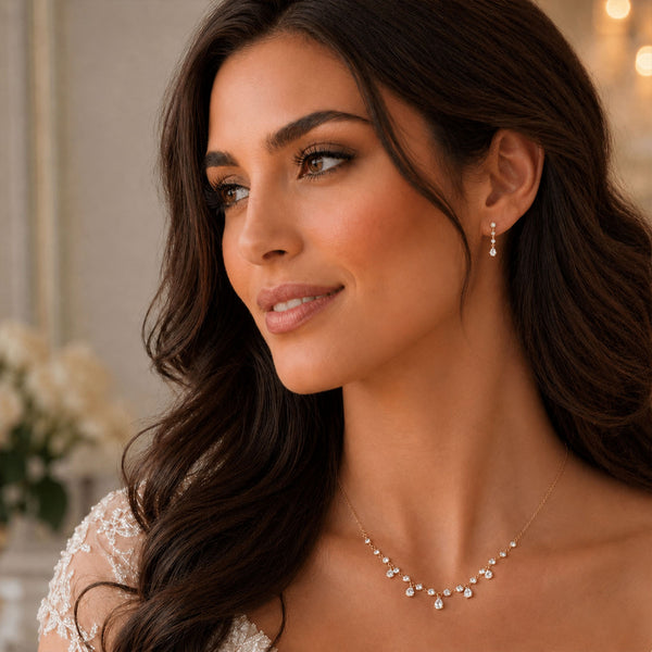 Berry's 18ct Rose Gold Rub Over Set Diamond Necklet With Five Diamond Drops - Berry's Jewellers